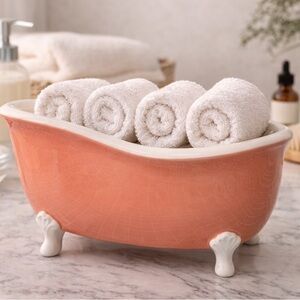 Bath & Body Works Coral and White Ceramic Bath Caddy